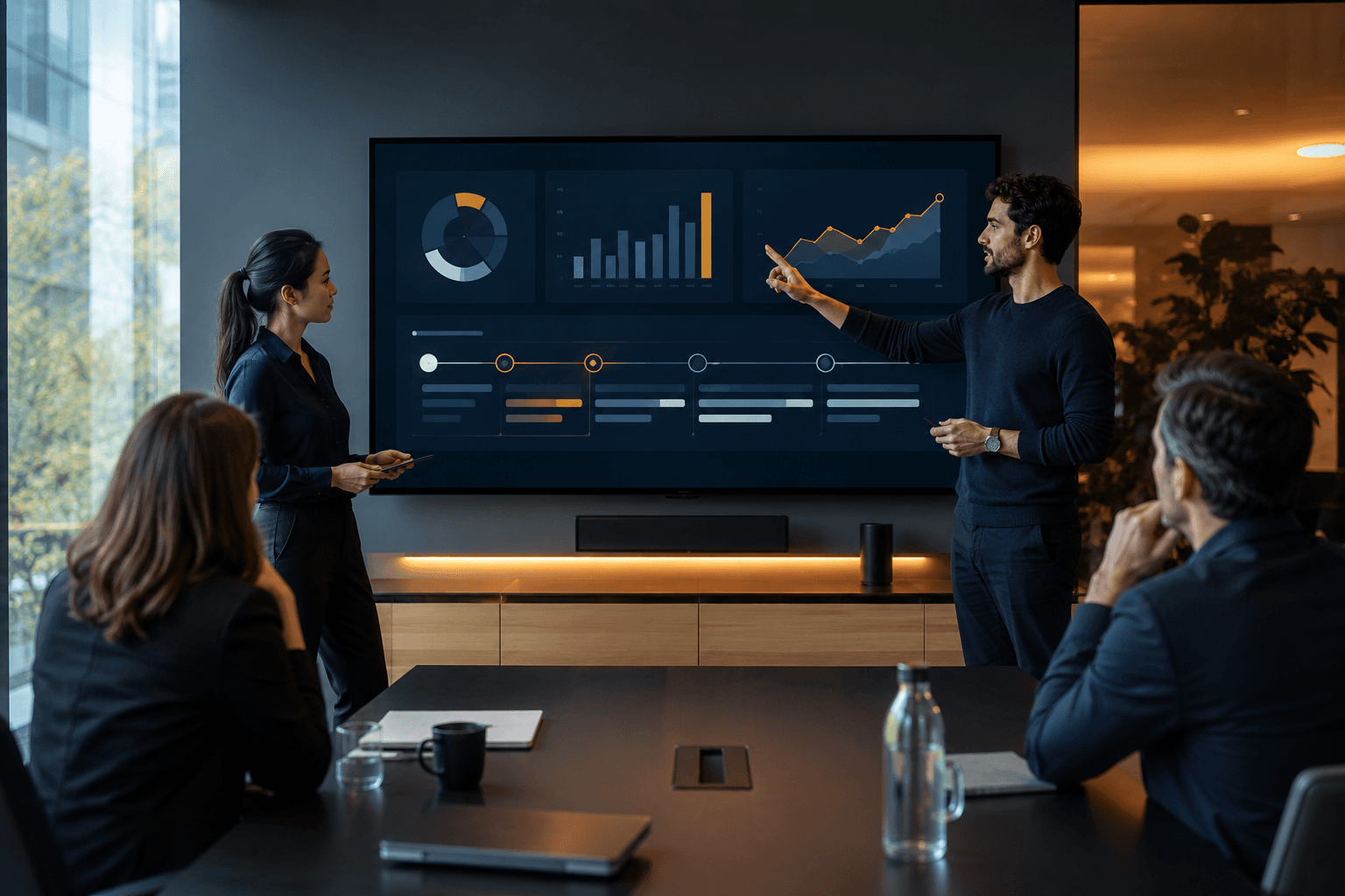 A small team presenting a strategy to listeners